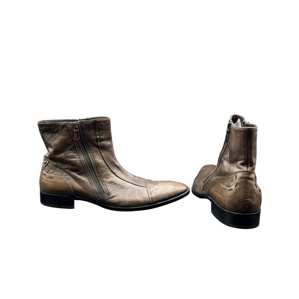 Stefano Castelli Italy Brown bronze Leather Ankle Boots Side Zip EU 43 US 10